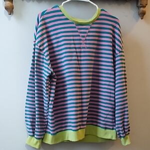Striped Pink and Teal Sweater with Green Accents